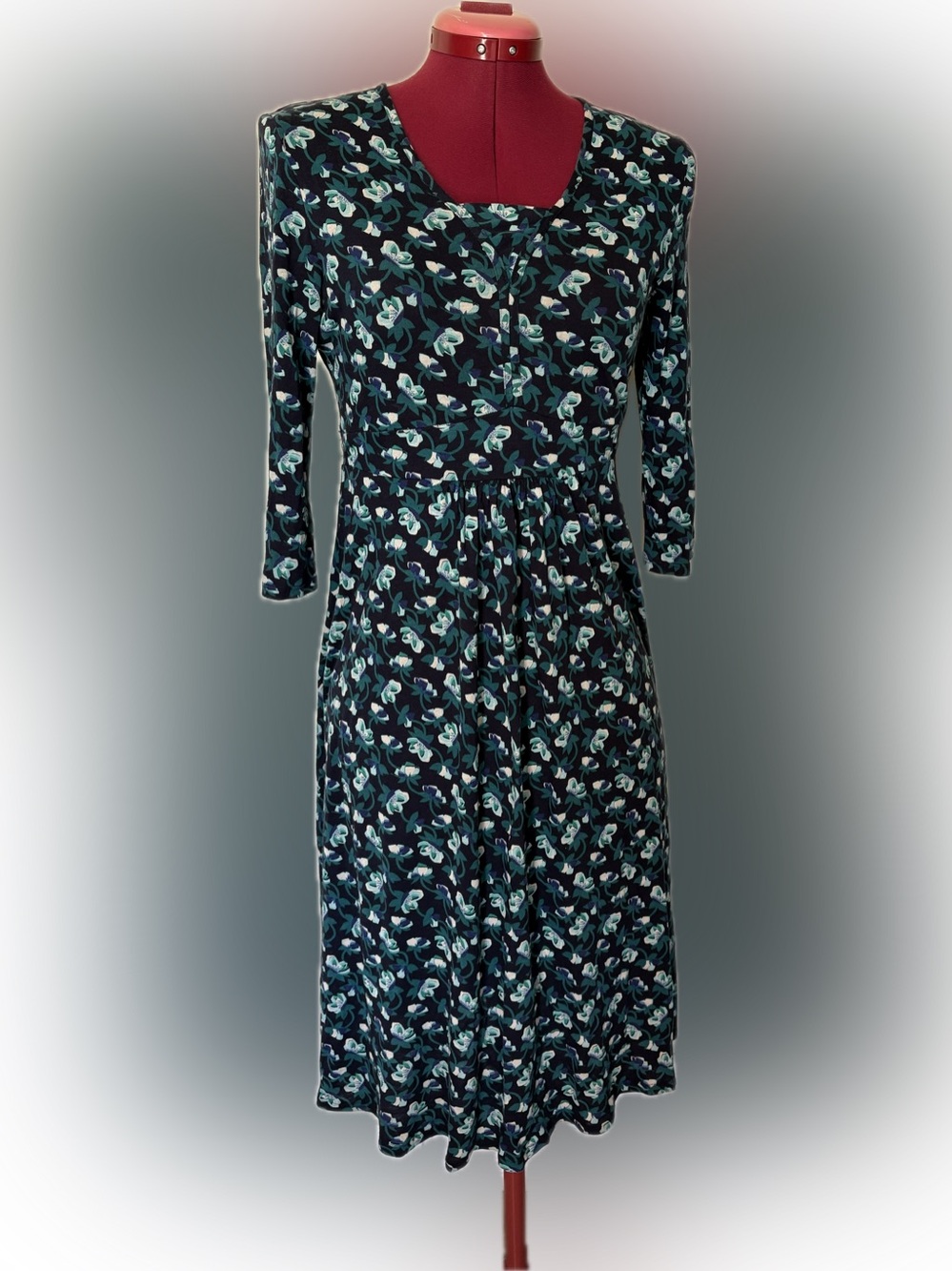 Seasalt Cornwall Carwynnen Dress Navy Green White Floral Bamboo Midi